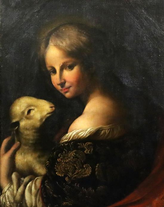 Manner of Onorio Marinari (1627-1715) St Agnes and Lamb 25.5 x 20.5in.